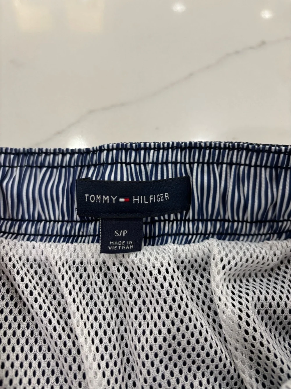 Tommy Hilfiger Navy Swim Trunks with Red & White Panels